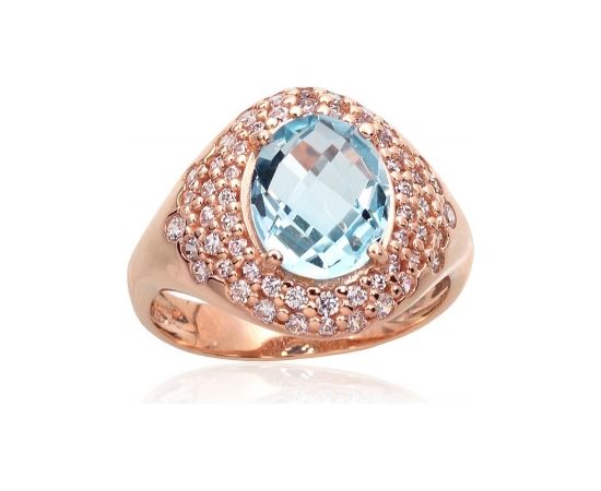 Золотое кольцо #1100961(Au-R)_CZ+TZLB, Красное Золото	585°, Цирконы , Небесно-голубой топаз , Размер: 19, 5.94 гр.