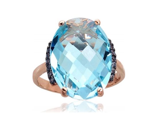 Золотое кольцо #1100965(Au-R+PRh-Bk)_CZ-LB+TZLB, Красное Золото	585°, родий (покрытие) , Цирконы , Небесно-голубой топаз , Размер: 18.5, 5.94 гр.