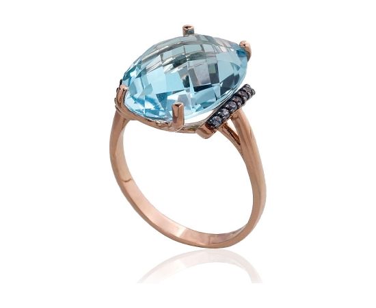 Золотое кольцо #1100965(Au-R+PRh-Bk)_CZ-LB+TZLB, Красное Золото	585°, родий (покрытие) , Цирконы , Небесно-голубой топаз , Размер: 18.5, 5.94 гр.