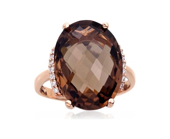 Золотое кольцо #1100965(Au-R)_CZ+KZSM, Красное Золото	585°, Цирконы , Дымчатый кварц , Размер: 18, 5.42 гр.