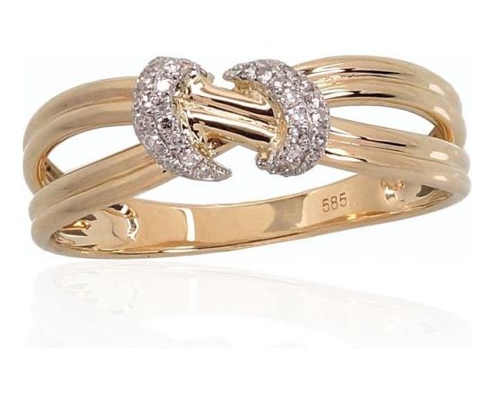 Золотое кольцо #1100199(Au-Y+PRh-W)_DI, Желтое Золото	585°, родий (покрытие) , Бриллианты (0,064Ct), Размер: 18, 1.97 гр.