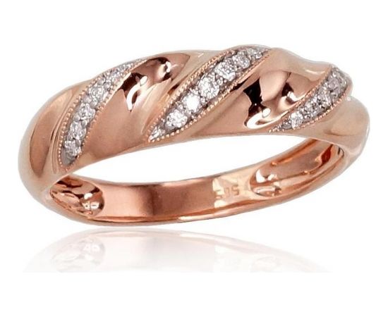 Золотое кольцо #1100424(Au-R+PRh-W)_DI, Красное Золото	585°, родий (покрытие) , Бриллианты (0,107Ct), Размер: 19, 2.4 гр.
