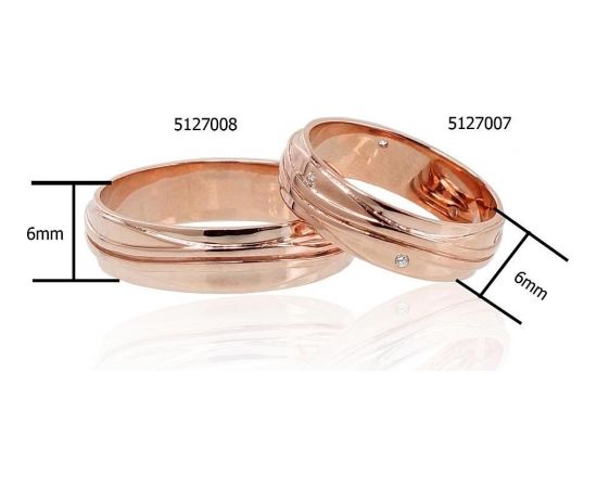 Золотое обручальное кольцо #1100552(AU-R)_CZ (Толщина кольца 6mm), Красное золото	585°, Цирконы , Размер: 16.5, 4.86 гр.
