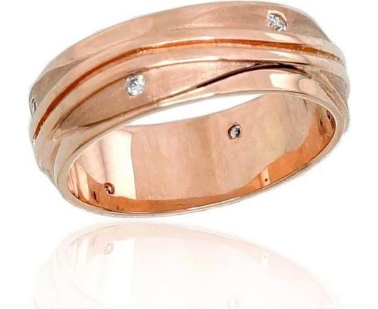 Золотое обручальное кольцо #1100544(AU-R)_CZ (Толщина кольца 6mm), Красное золото	585°, Цирконы , Размер: 16, 4.88 гр.