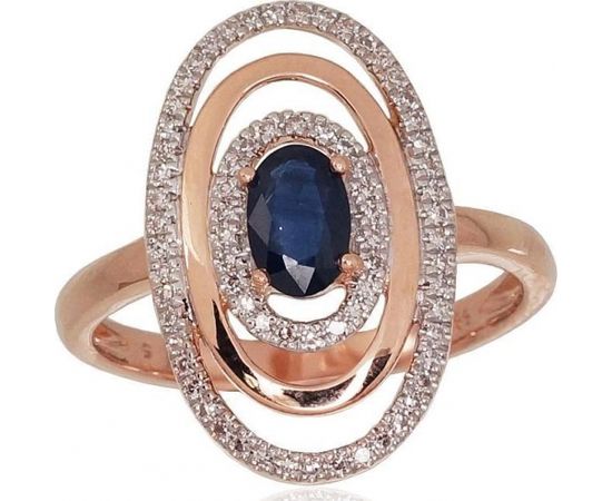 Золотое кольцо #1100813(AU-R+PRH-W)_DI+SA, Красное золото	585°, родий (покрытие) , Бриллианты (0,188Ct), Сапфир (0,443Ct), Размер: 17.5, 4.11 гр.