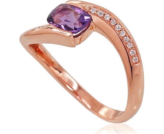 Золотое кольцо #1100760(AU-R)_DI+AM, Красное золото	585°, Бриллианты (0,08Ct), Аметист (0,62Ct), Размер: 18, 3.36 гр.