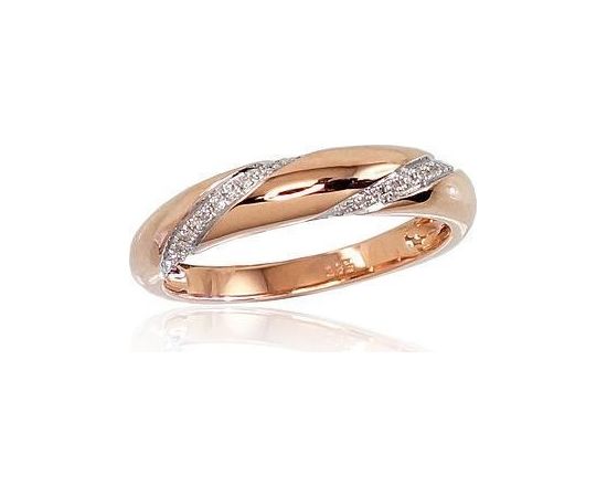Золотое кольцо #1100658(AU-R+PRH-W)_DI, Красное золото	585°, родий (покрытие) , Бриллианты (0,066Ct), Размер: 17.5, 2.5 гр.