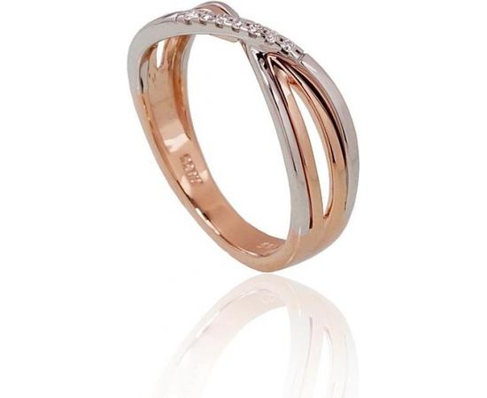 Золотое кольцо #1100650(AU-R+AU-W)_DI, Красное/Белое золото	585°, Бриллианты (0,035Ct), Размер: 17.5, 2.82 гр.