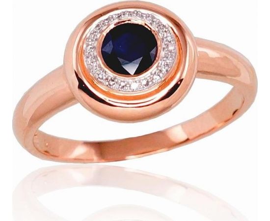 Золотое кольцо #1100524(AU-R+PRH-W)_DI+SA, Красное золото	585°, родий (покрытие) , Бриллианты (0,058Ct), Сапфир (0,584Ct), Размер: 18.5, 3.97 гр.