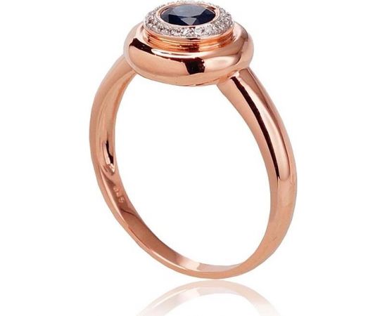 Золотое кольцо #1100524(AU-R+PRH-W)_DI+SA, Красное золото	585°, родий (покрытие) , Бриллианты (0,058Ct), Сапфир (0,584Ct), Размер: 18.5, 3.97 гр.