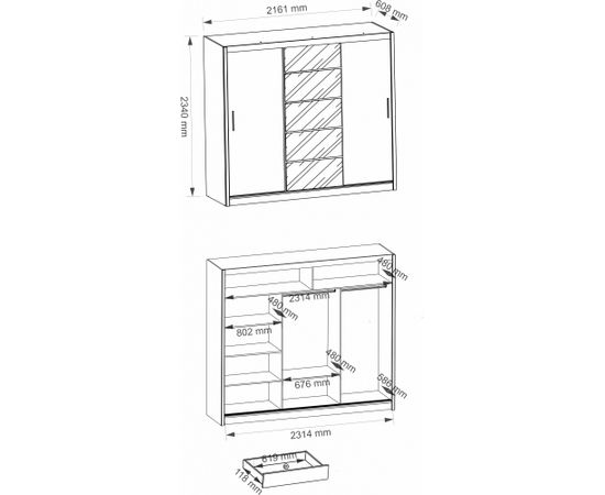 Top E Shop Topeshop FARO235 BIEL L KPL bedroom wardrobe/closet 5 shelves 3 door(s) White