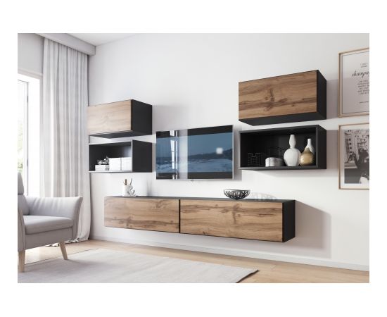 Cama Meble Cama living room furniture set ROCO 3 (2xRO3+2xRO4+2xRO1) antracite/wotan oak