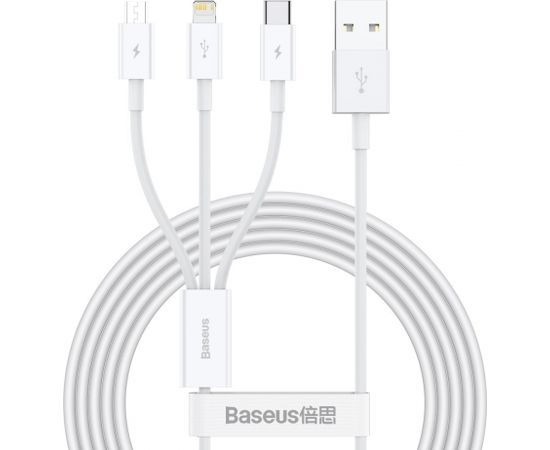 USB cable 3in1 Baseus Superior Series, USB to micro USB / USB-C / Lightning, 3.5A, 1.2m (white)