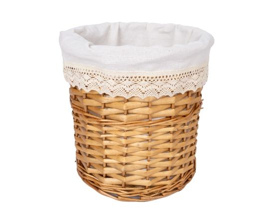 Basket with handles MAX, D33xH32cm, weave, color: light brown, with lace fabric