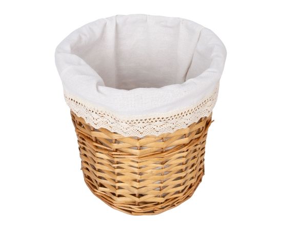 Basket with handles MAX, D33xH32cm, weave, color: light brown, with lace fabric