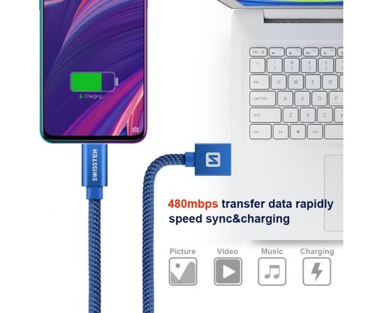 Swissten Textile Universāls Quick Charge 3.1 USB-C Datu un Uzlādes Kabelis 1.2m