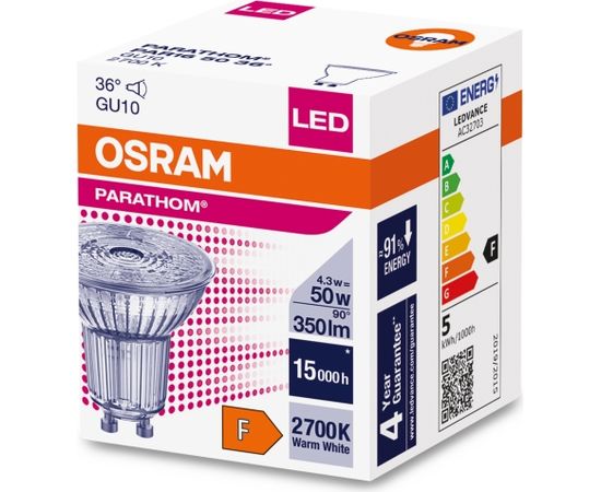 Osram Parathom Reflector LED 50 non-dim 36° 4,3W/827 GU10 bulb