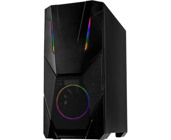 Inter-tech Chassis IT-3303 Hornet Gaming Tower, ATX, 1xUSB3.0, 2xUSB2.0, PSU optional, Window side panel, LED strips in the front , 120mm ARGB fan, Black