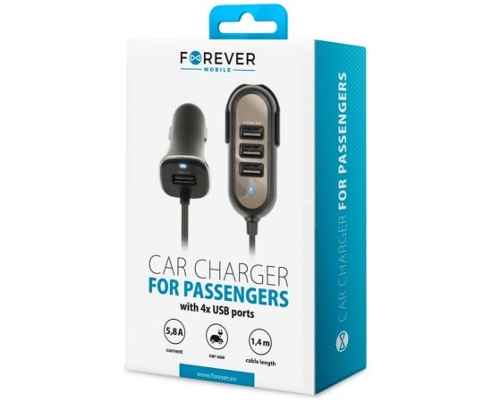 Forever  
       Universal  
       PC-01 car charger (4 x USB | 5,8 A) for passengers 
     Black