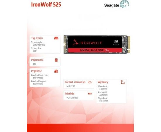 SSD Seagate IronWolf 525 1 TB M.2 2280 PCI-E x4 Gen4 NVMe (ZP1000NM3A002)