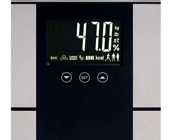 Adler Bathroom scale with analyzer AD 8165	 Maximum weight (capacity) 225 kg, Accuracy 100 g, Body Mass Index (BMI) measuring, Stainless steel/Black