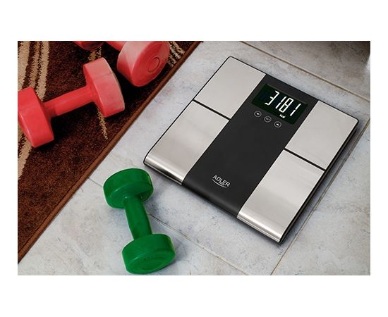 Adler Bathroom scale with analyzer AD 8165	 Maximum weight (capacity) 225 kg, Accuracy 100 g, Body Mass Index (BMI) measuring, Stainless steel/Black