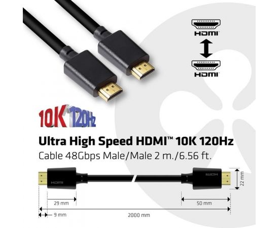 Club 3d CLUB3D Ultra High Speed HDMI™2.1 Cable 10K 120Hz 48Gbps M/M 2 m./6.56 ft.