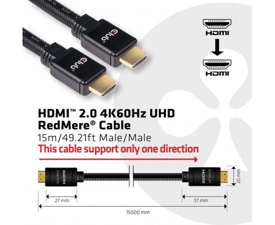 CLUB 3D HDMI 2.0 4K60Hz RedMere cable 15