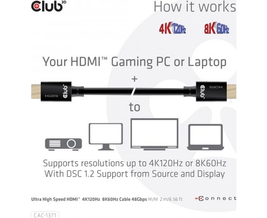 CLUB 3D Ultra High Speed HDMI 2.1 Cable 10K 120Hz, 48Gbps 1 m