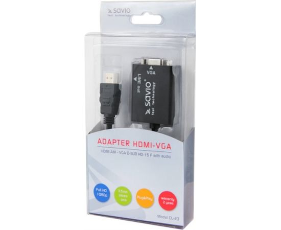 Savio CL-23 video cable adapter VGA (D-Sub) HDMI Type A (Standard) Black