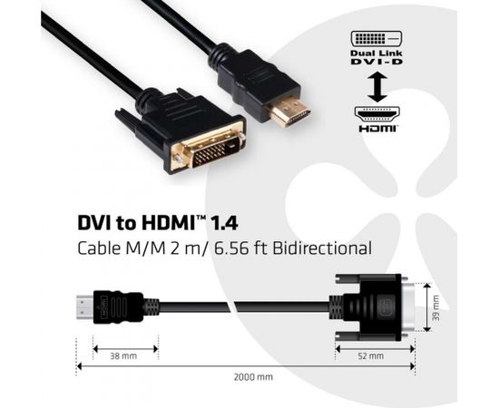 Club 3d CLUB3D DVI to HDMI 1.4 Cable M/M 2m/ 6.56ft Bidirectional