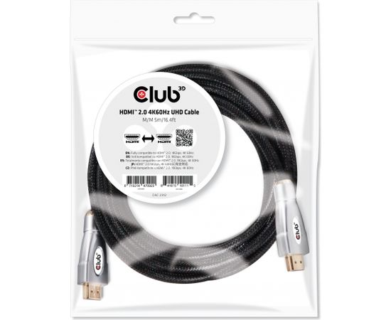 Club 3d CLUB3D HDMI 2.0 4K60Hz UHD Cable 5m/16.4ft