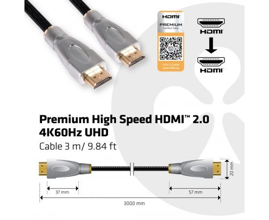 Club 3d CLUB3D HDMI 2.0 Cable 3Meter UHD 4K/60Hz 18Gbps Certified Premium High Speed