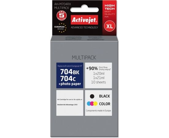 Activejet AH-M704RX ink for HP printer; HP 704 CN692AE, CN693AE replacement; Premium; 1 x 20 ml, 1 x 21 ml; black, color