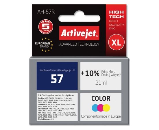 Activejet AH-57R ink for HP printer, HP 57 C6657A replacement; Premium; 21 ml; color