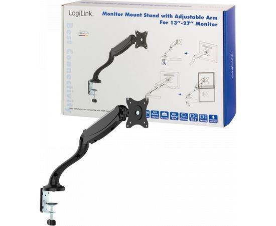 Logilink BP0023 Monitor Desk mount, 13"-27",gas spring, arm 442mm Logilink Desk Mount, BP0023, 13-27 ", Black