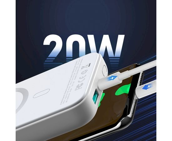 Joyroom power bank 10000mAh 20W Power Delivery Quick Charge magnetyczna wireless Qi charger 15W for iPhone MagSafe compatible white (JR-W020 white)