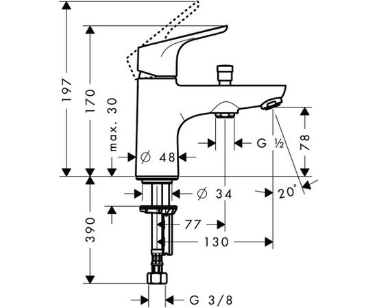 Hansgrohe Focus Monotrou vannas/dušas maisītājs, hroms