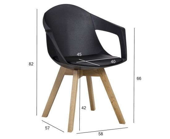 Krēsls STUART 58x57xH82cm, sēdvieta: plastika / mākslīgā āda, krāsa: melna, ozolkoka kājas