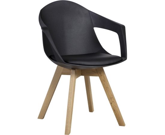 Krēsls STUART 58x57xH82cm, sēdvieta: plastika / mākslīgā āda, krāsa: melna, ozolkoka kājas