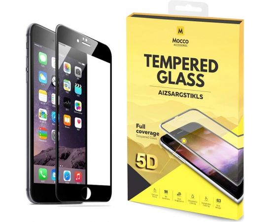 Mocco Full Glue 5D Signature Edition Tempered Glass Aizsargstikls Pilnam Ekrānam Apple iPhone 6 Plus / 6S Plus Melns