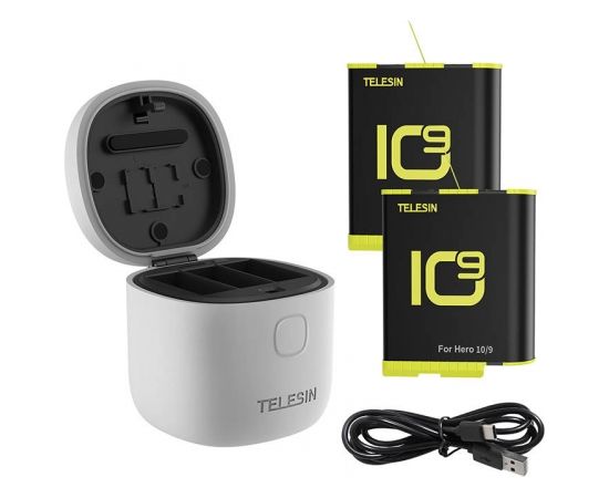 Telesin 3-slot waterproof charger Allin box for GoPro Hero 9 / Hero 10 + 2 batteries (GP-BTR-905-GY-B)