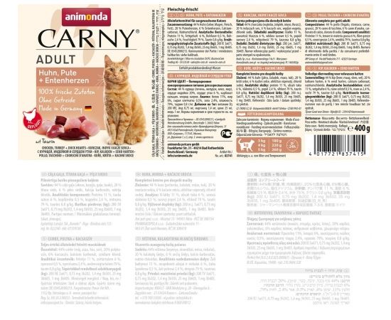 ANIMONDA Carny Adult flavour: chicken. turkey. duck hearts - wet cat food - 400g