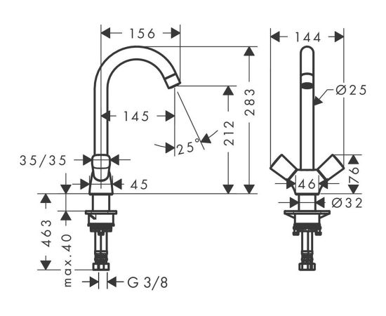 Hansgrohe Logis 2-rokturu virtuves maisītājs, hroms