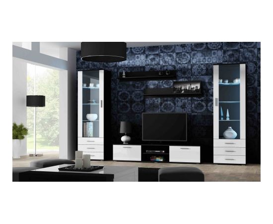 Cama Meble SOHO 4 set (RTV180 cabinet + 2x S1 cabinet + shelves) Black/White gloss