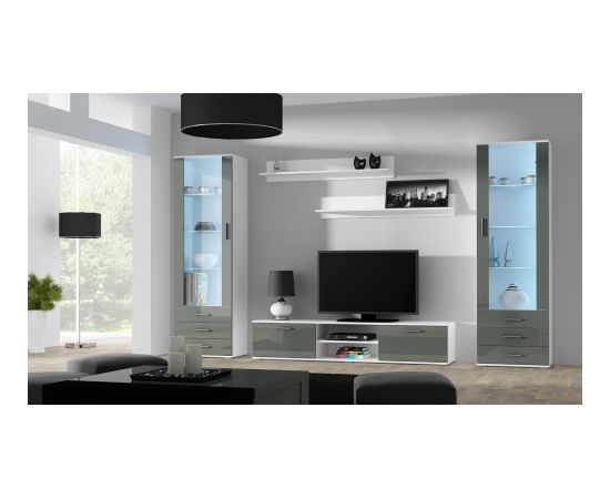 Cama Meble SOHO 4 set (RTV180 cabinet + 2x S1 cabinet + shelves) White/Grey gloss