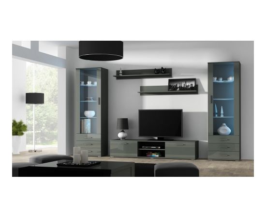 Cama Meble SOHO 4 set (RTV180 cabinet + 2x S1 cabinet + shelves) Gloss grey/grey