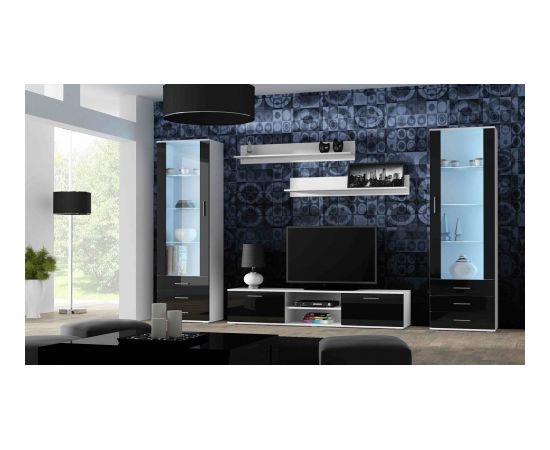 Cama Meble SOHO 4 set (RTV180 cabinet + 2x S1 cabinet + shelves) White/Black gloss