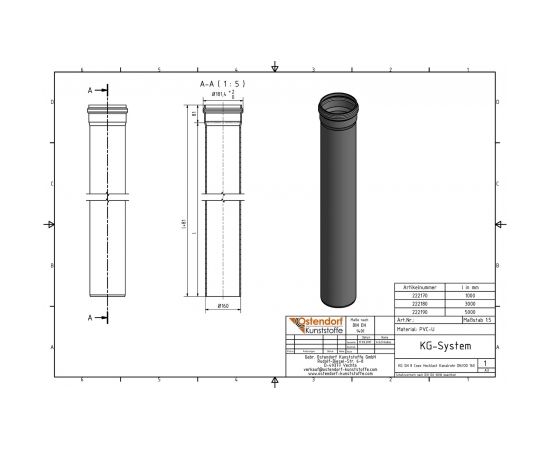 Ostendorf PVC caurule ar uzmavu DN160 x 1000 SN8