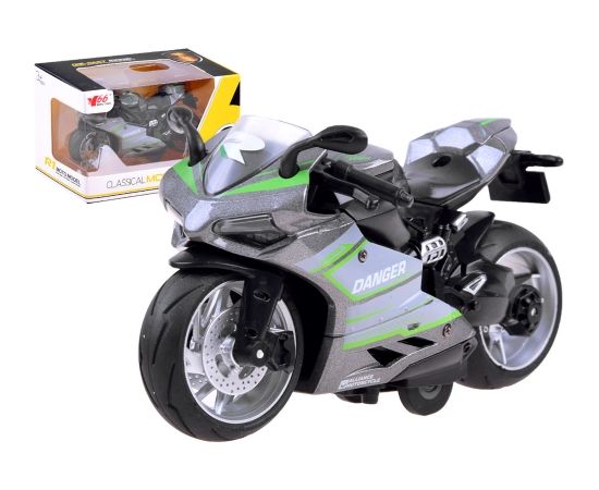 Rotaļu motocikls - Diecast modelis, pelēks ar zaļu